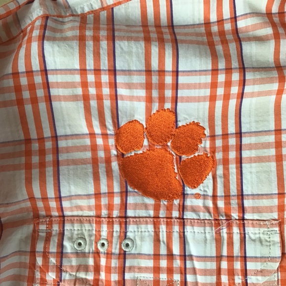 Clemson Tigers Columbia Super Bonehead Mens Medium Button Up Plaid Fishing Shirt - Picture 5 of 10